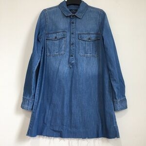 Lucky Brand Y2K Raw Hem Long Sleeve True Indigo Denim Preppy Popover Shirtdress